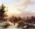 Winter: A Peasant on a Path in a Wooded Landscape, a Town in the Background - Alexander Joseph Daiwaille