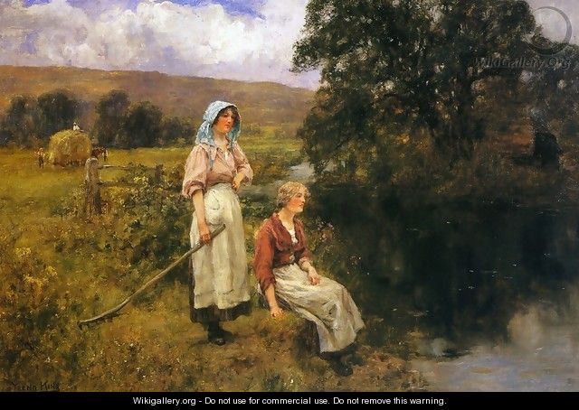 Farm Girls by a Stream - Henry John Yeend King