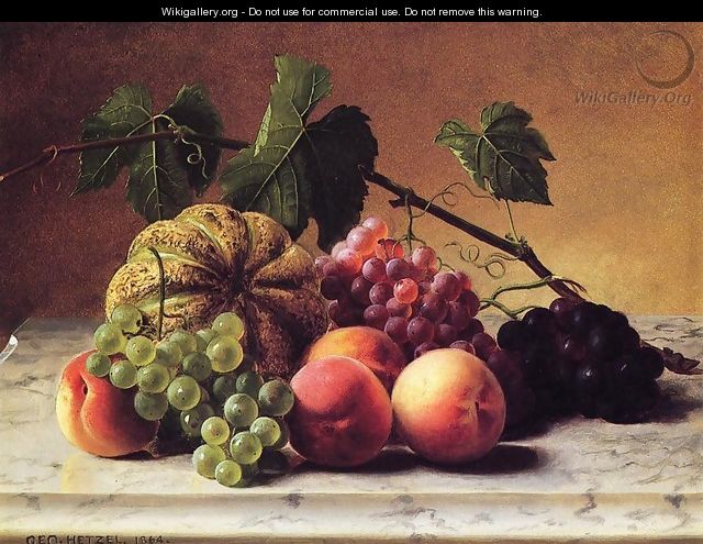 Still Life with Cantaloupe, Grapes and Peaches - George Hetzel