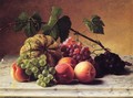 Still Life with Cantaloupe, Grapes and Peaches - George Hetzel