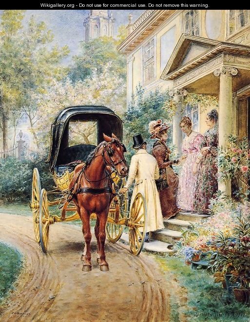 Mrs. Lydig and Her Daughter Greeting Their Guest - Edward Lamson Henry