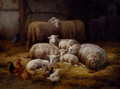 Sheep And Chickens In A Farm Interior - Theo van Sluys