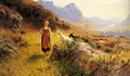 An Alpine Landscapewith a Shepherdess and Goats - Hans Dahl