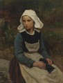 Young Brittany Girl Knitting - Jules (Adolphe Aime Louis) Breton