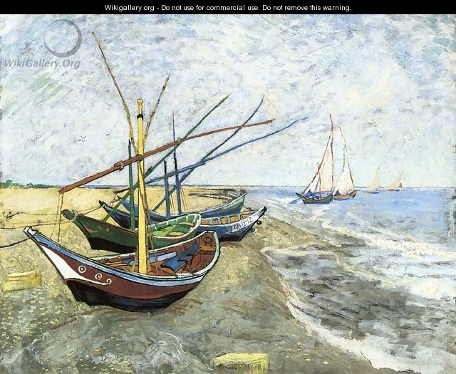 Fishing Boats On The Beach At Saintes Maries - Vincent Van Gogh