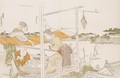 Stretching Cloth - Katsushika Hokusai