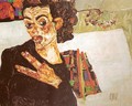 Self-Portrait with Black Earthenware Vessel (Selbstbildnis mit schwarzem Tongefass) - Egon Schiele