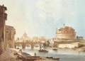 View of the Castel Sant' Angelo and St Peter's, Rome - Ippolito Caffi
