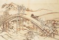 People Crossing an Arched Bridge - Katsushika Hokusai