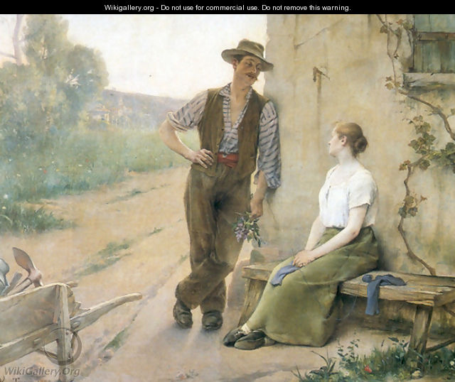 Peasant Couple in Farmyard - Henri Adriene Tanoux
