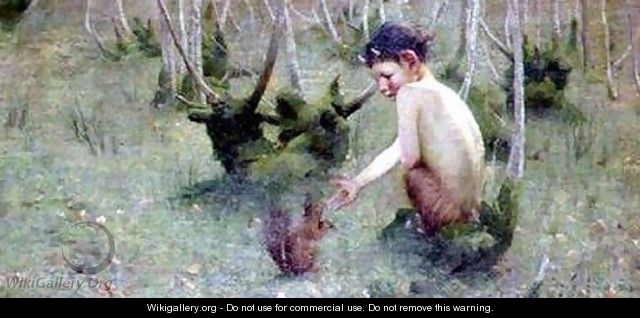 A Faun Feeding a Squirrel - Marianne Preindelsberger Stokes