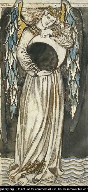 An Angel holding a waning moon - William Morris
