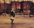 Girl In The Street Two Coaches In The Background A - Vincent Van Gogh