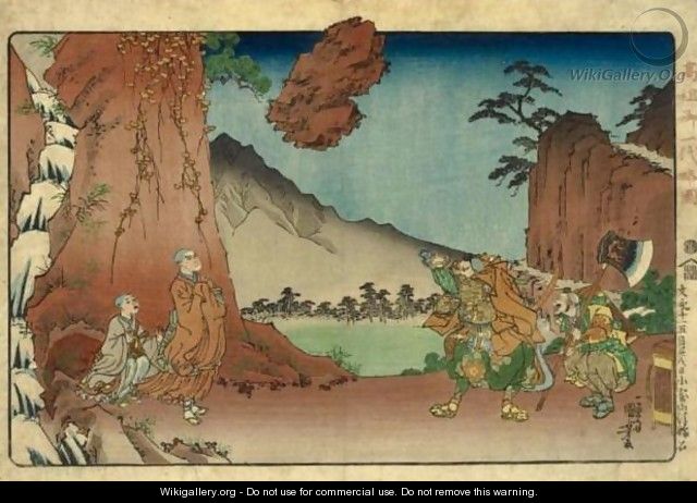 Doctrinal Discussion-Rock at Mount Komuro, May 1274 - Utagawa Kuniyoshi