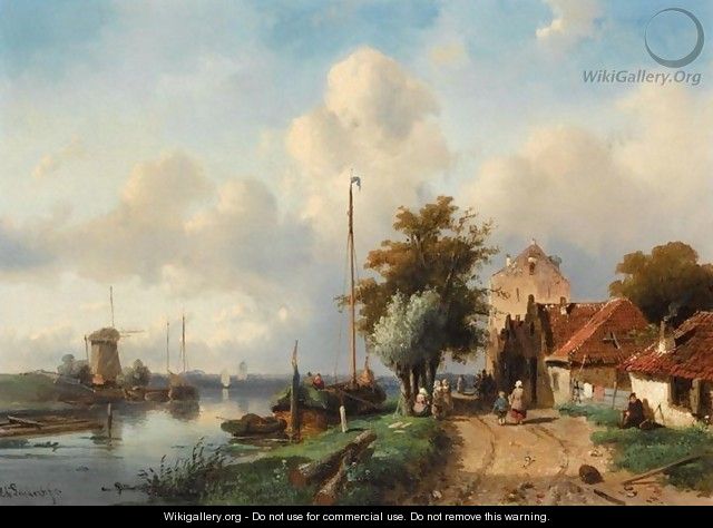 River Landscape - Charles Henri Leickert