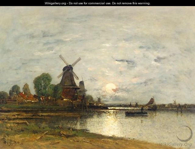 Dutch Landscape with Windmills - Wilhelm von Gegerfelt Dutch Landscape with Windmills - Wilhelm von Gegerfelt