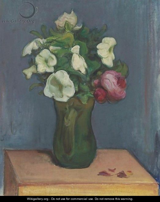 Jug of White Flowers and a Rose - Wladyslaw Slewinski