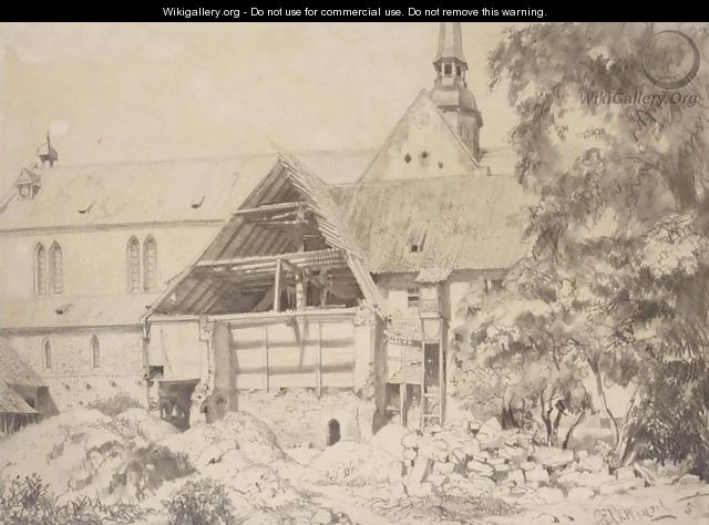 Church and Farmhouse (Kirche und Bauernhof) - Adolph von Menzel