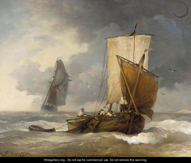 Fishing Boats in Stormy Seas (Fischkutter auf sturmischer See) I - Andreas Achenbach