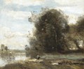 Le pecheur a la ligne. Souvenir des Marais du Nord - Jean-Baptiste-Camille Corot