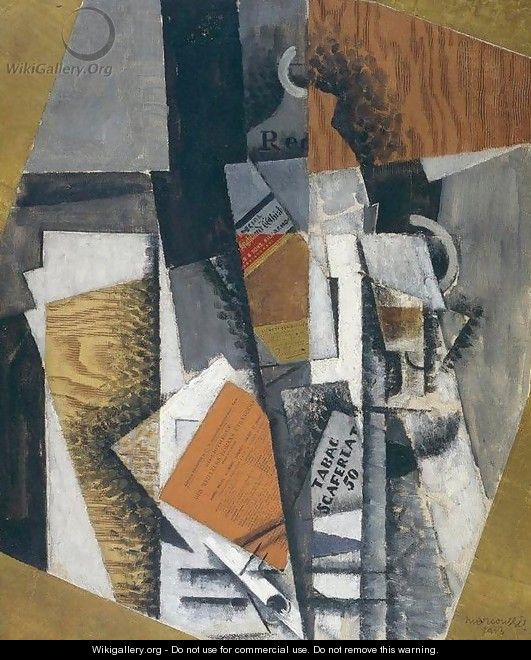 Bottle of Whisky and the Pack of Scaferlati - Louis Marcoussis (Ludwik Markus)