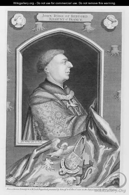 John of Lancaster, Duke of Bedford 1389-1435 after a portrait in a prayerbook, engraved by the artist - George Vertue