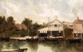 Rivercraft before a Boathouse, Richmond on Thames - A.H. Vickers