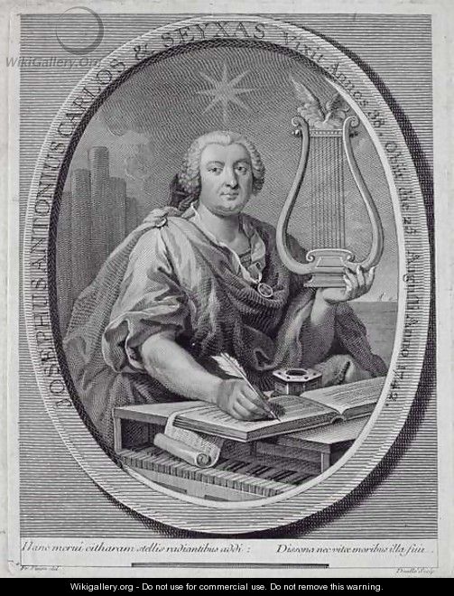 Portrait of Jose Carlos Seixas 1704-42 engraved by John Daulle 1703-63 - (after) Vieira, Francisco