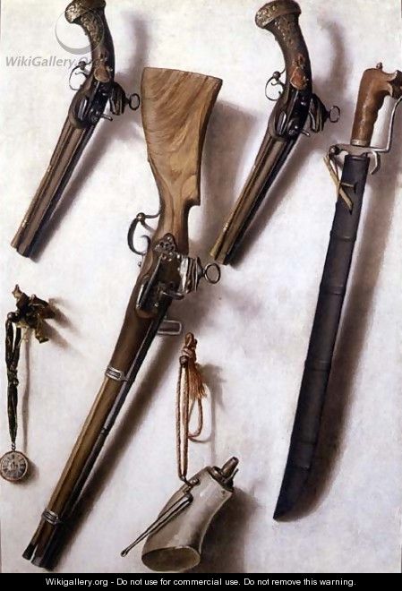 Trompe LOeil with Rifles, Sword and Gunpowder Horn - Vicente Victoria or Vitoria