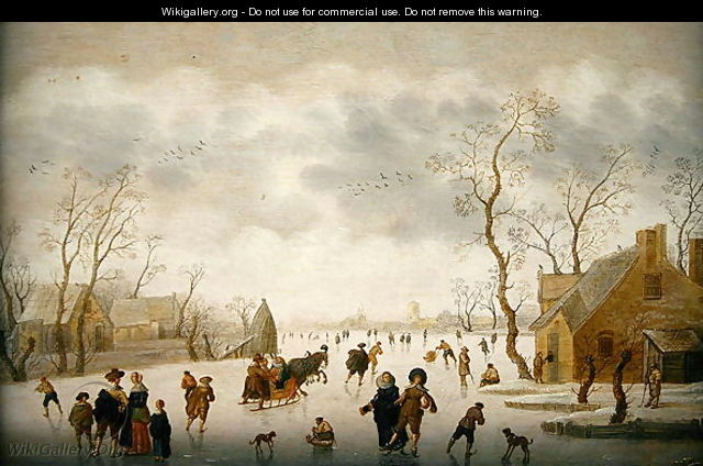 Winter landscape with skaters and colf players - Antoni Verstralen (van Stralen)