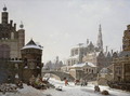 A Capriccio View of a Town with Figures on a Frozen Canal - Jan Hendrik Verheyen