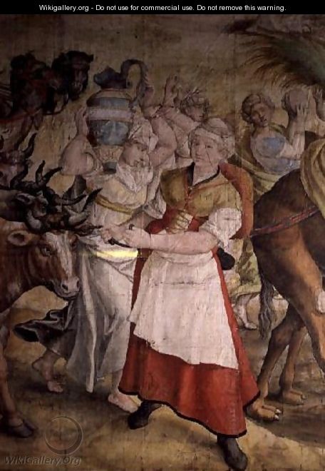 Campaign of Emperor Charles V 1500-58 against the Turks detail of Departure of the Army showing a woman pulling oxen and another shouldering a water carrier, 1535 - Jan Cornelisz Vermeyen