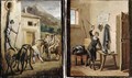 Don Quixote hanging from the window and preparing his armour, two scenes from the novel by Cervantes - Zacarias Gonzalez Velazquez