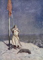 The Knight stands watch on St. Georges Mount with the banner of England, illustration from The Talisman A Tale of the Crusaders by Sir Walter Scott - Vedder Simon Harmon