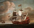 The British manowar The Royal James flying the royal ensign off a coast - Willem van de, the Younger Velde