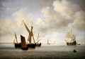 A galjoot and a smalschip at anchor - Willem van de, the Younger Velde