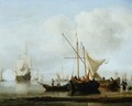 A Kaag and Smalschip near the Shore with a Ship Firing a Gun - Willem van de, the Younger Velde
