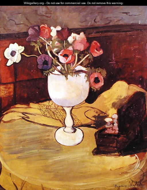 Vase of Flowers, Anemones in a White Glass - Suzanne Valadon