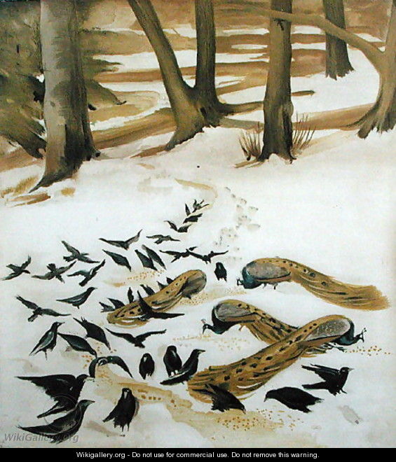 Birds Feeding in the Snow - Madeline Wyndham