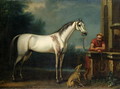 Lord Oxfords Bloody-Shouldered Arabian held by a groom in Arabian dress - John Wootton