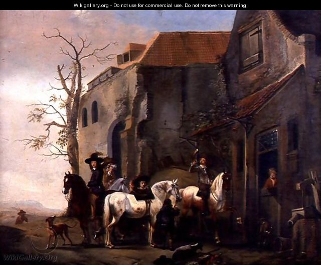 Riders and Horses at the Door of an Inn - Pieter Wouwermans or Wouwerman