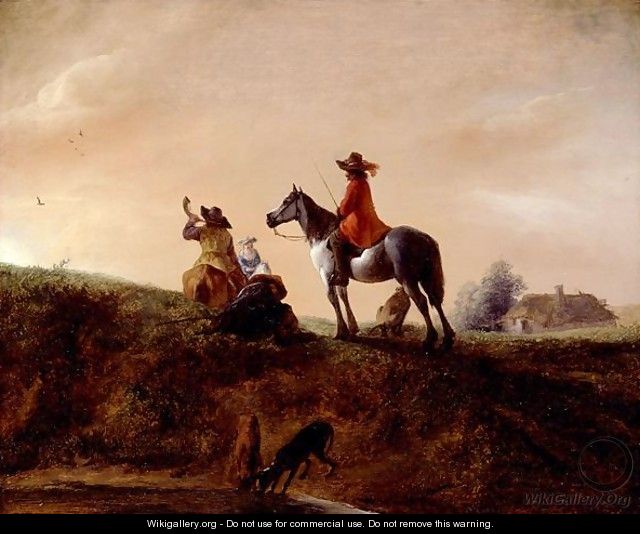 Horseman in a red jacket on a Grey - Philips Wouwerman