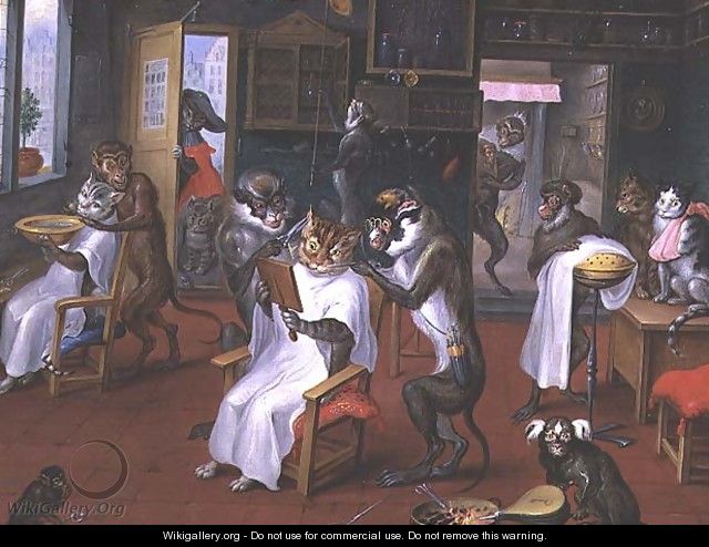 Barbers shop with Monkeys and Cats - Abraham Teniers