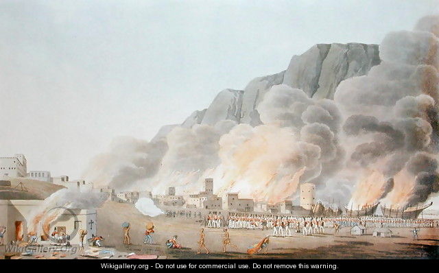 Rus ul Khyma from the SW and the situation of the Troops, November 13th 1809, from Sixteen Views of Places in the Persian Gulph, taken in the Years 1809-10 illustrative of the Proceedings of the Forces employd on the expedition sent from Bombay, engrav - (after) Temple, R.