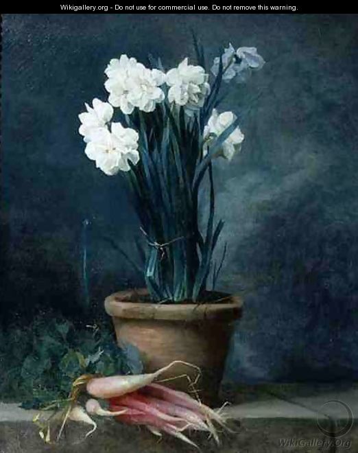 Still Life of Narcissi in a Terracotta Pot - Guillaume-Thomas-Raphael Taraval