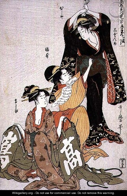 Scene 3, Comparison of celebrated beauties and the loyal league, c.1797 - Kitagawa Utamaro