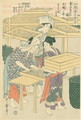 Stirring the silk worms, no.4 from Joshoku kaiko tewaza-gusa, c.1800 - Kitagawa Utamaro