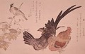 A domestic hen and cock and Japanese bunting on a bamboo shoot, c.1791 - Kitagawa Utamaro