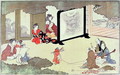 A monkey trainer performing at a noblemans house, c.1788 - Kitagawa Utamaro