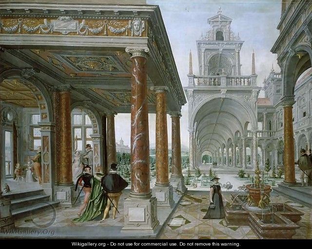 Cappricio of palace architecture with Figures Promenading, 1596 - Hans Vredeman de Vries